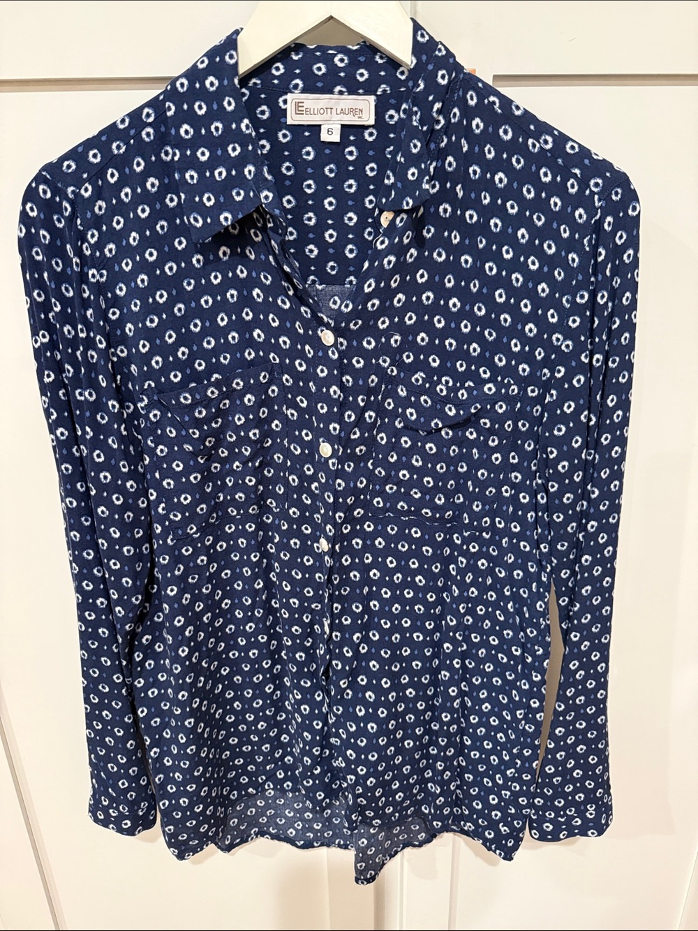 Elliott Lauren Navy Long-Sleeve Button-Up with White Dot Motif